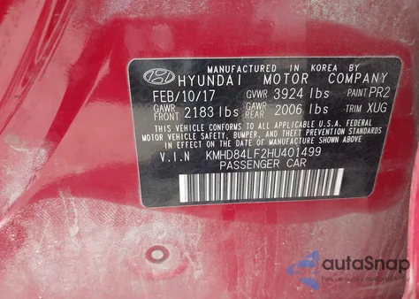 2017 Hyundai Elantra Se z USA, uszkodzony, nr VIN KMHD84LF2HU401499